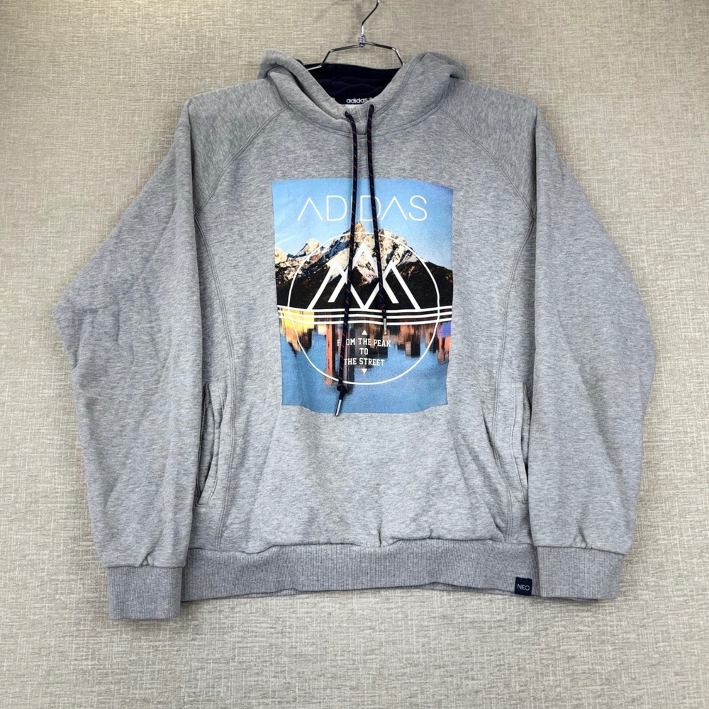 Adidas NEO Mens XL Grey Mountain Graphic Pullover Hoodie Raglan Sleeve Pocket